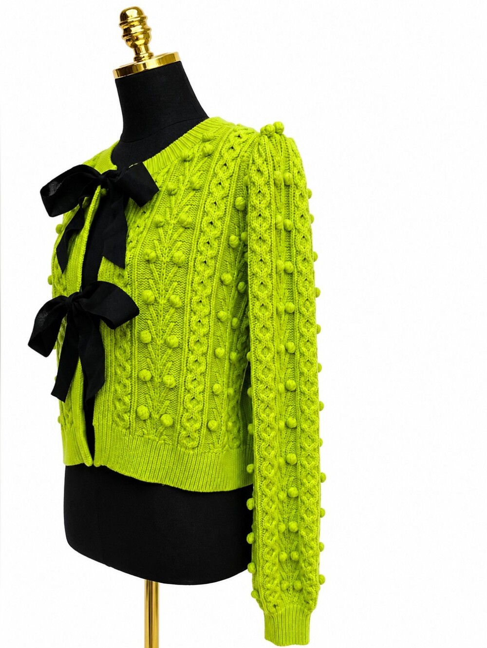 Alice + Olivia Lime Green Kitty Bow Puff Sleeve Cardigan M - Picture 11 of 14